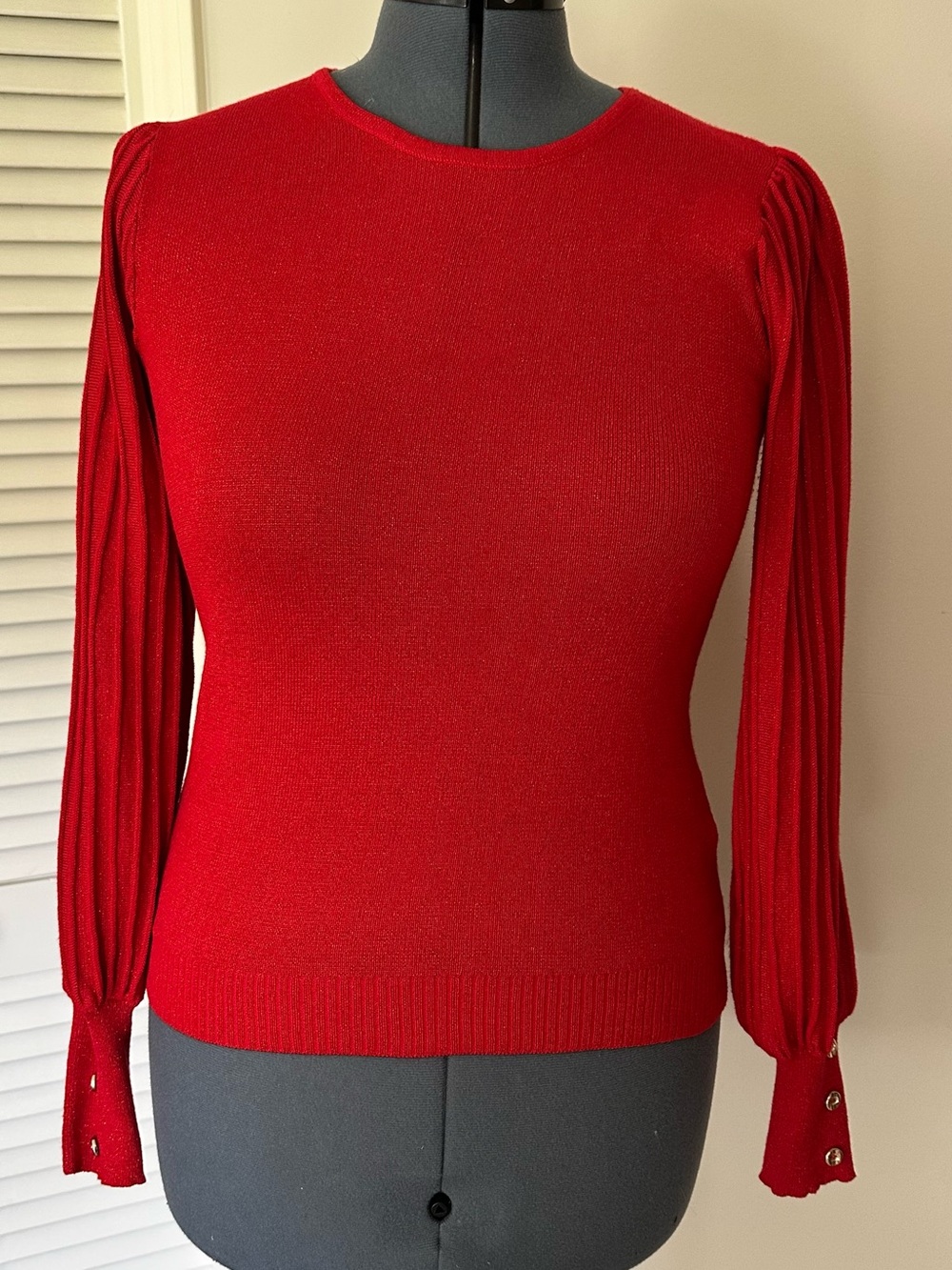 Nanette Lepore Sparkly Red Long-Sleeve Pleated-Cuff Sweater - Women